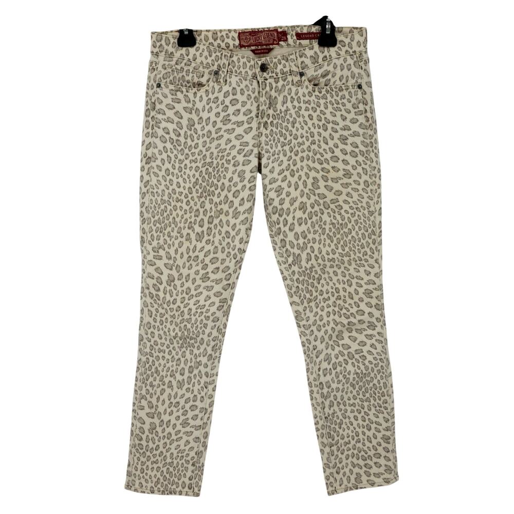 Lucky Jeans Womens 6 Waist 28 Ivory Animal Print Denim Legend Capri Deer Fawn
